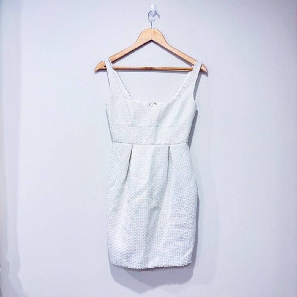 CYNTHIA STEFFE Cream Shimmer Textured Sleeveless Pleated Mini Dress Size 2